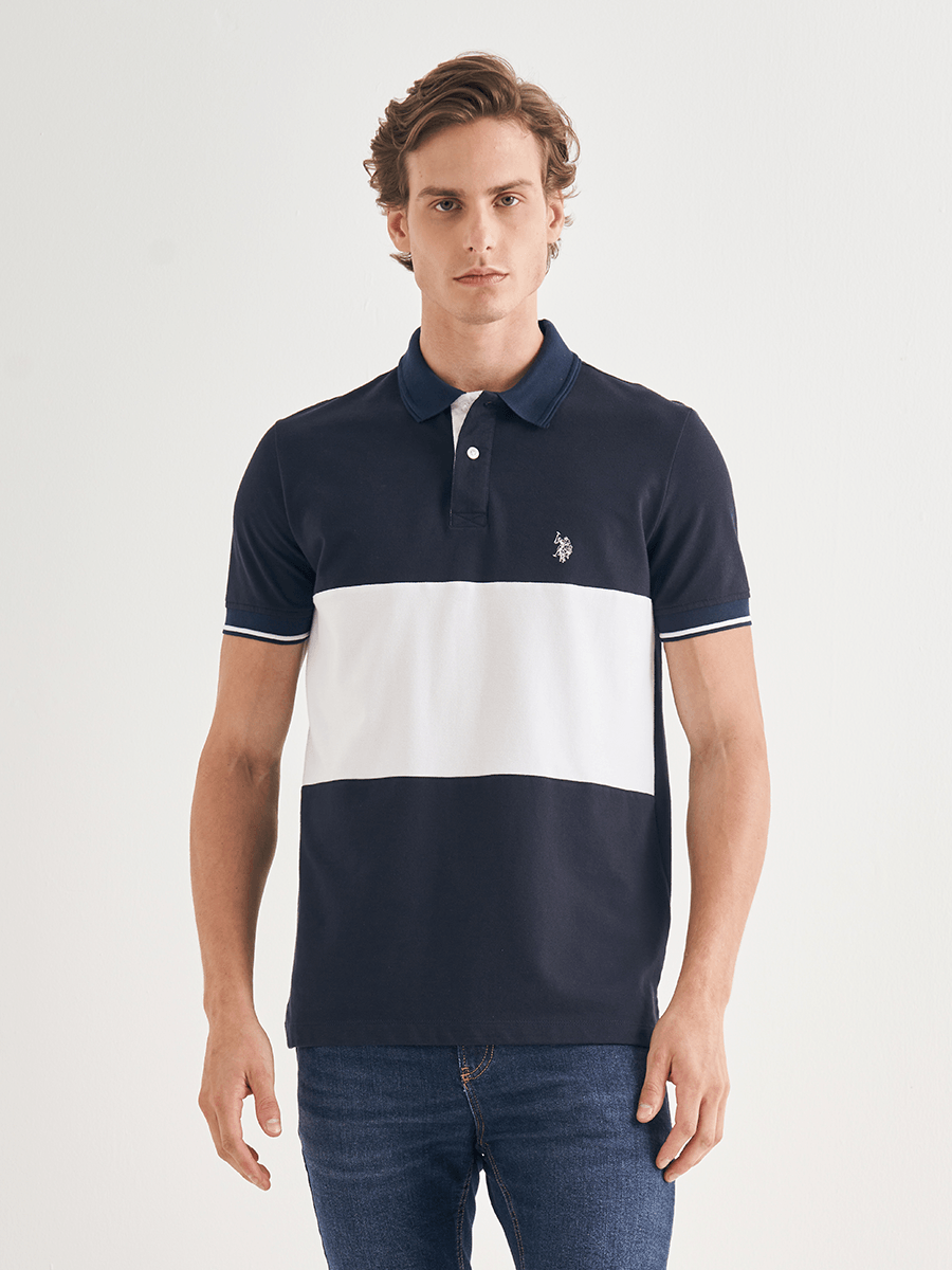 CAMISA POLO RECORTES E CONTRASTE