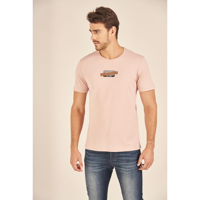 Camiseta-Acostamento-Casual-Rosa-Estampa-Relevo
