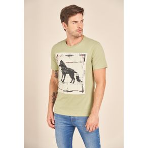 Camiseta-Acostamento-Casual-Verde-Estampa-Wolf