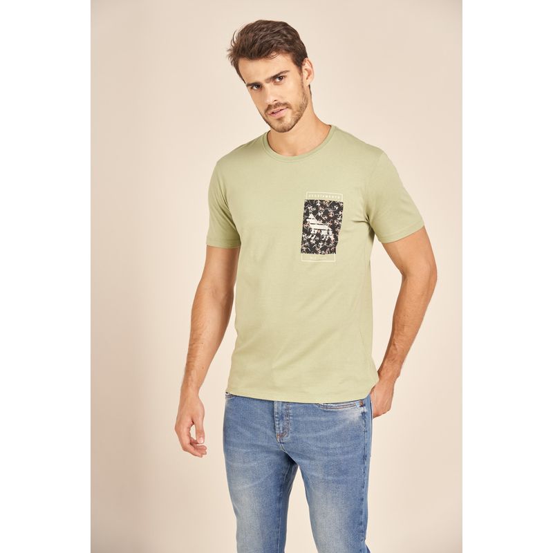 Camiseta-Acostamento-Casual-Verde-Estampada