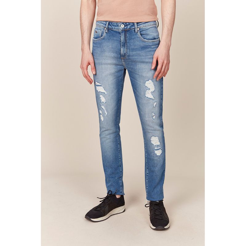 Calça Jeans Masculina Reta Azul Claro Destroyed Acostamento 90113025--1-