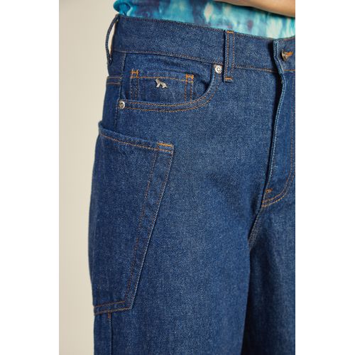 Pokiha-Calça jeans feminina de cintura alta, bolsos laterais