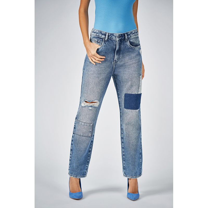 Calça Jeans Feminina Adulto Detalhe Estonada e Cós Alto 5542/542