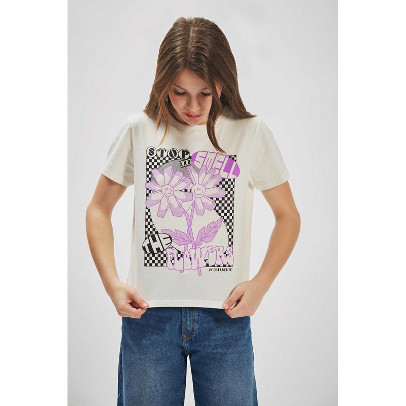 T-Shirt-The-Flowers-Young-Menina-Acostamento
