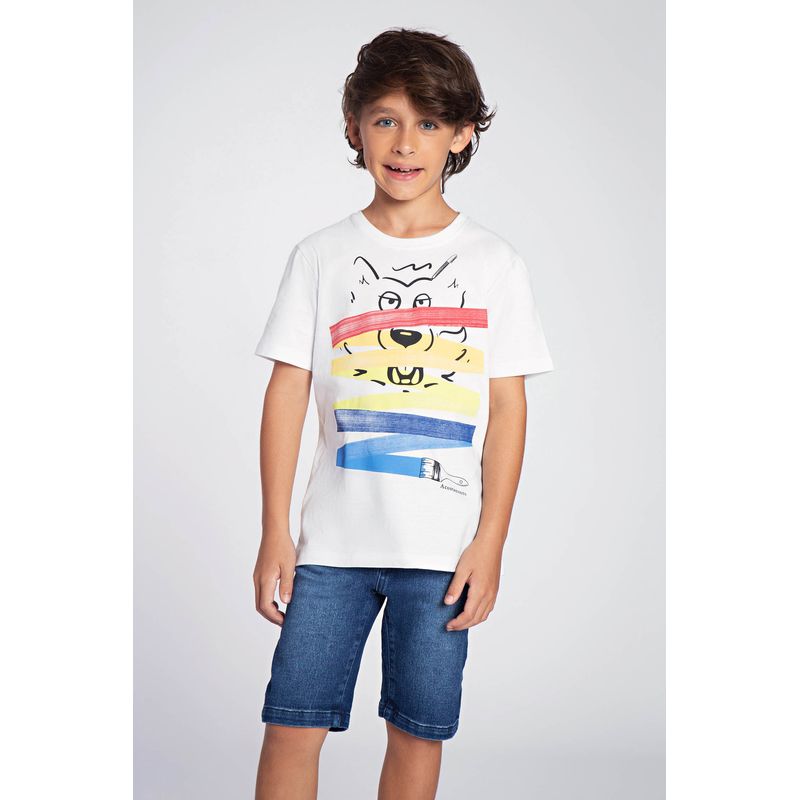 Camiseta-Lobo-Pintura-Menino-Acostamento-Kids