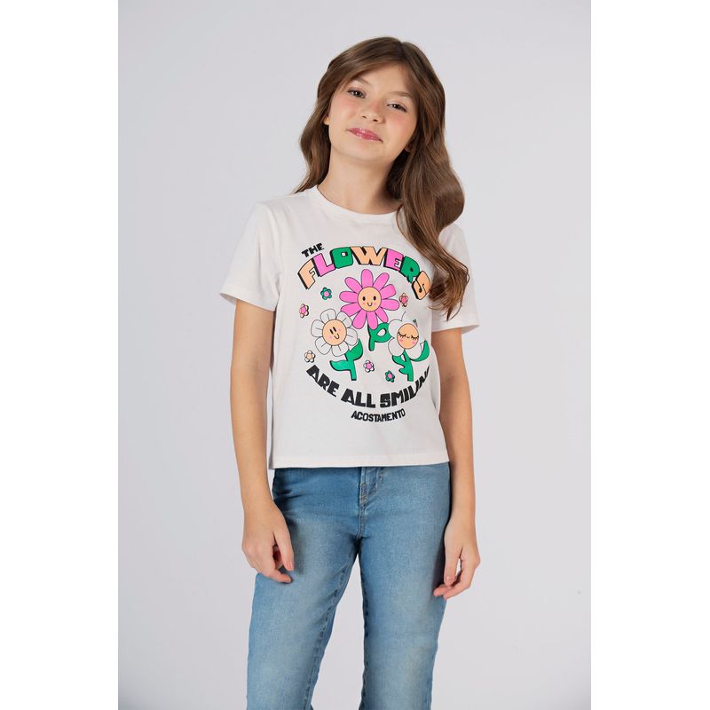T-Shirt-Smiling-Menina-Acostamento-Kids-