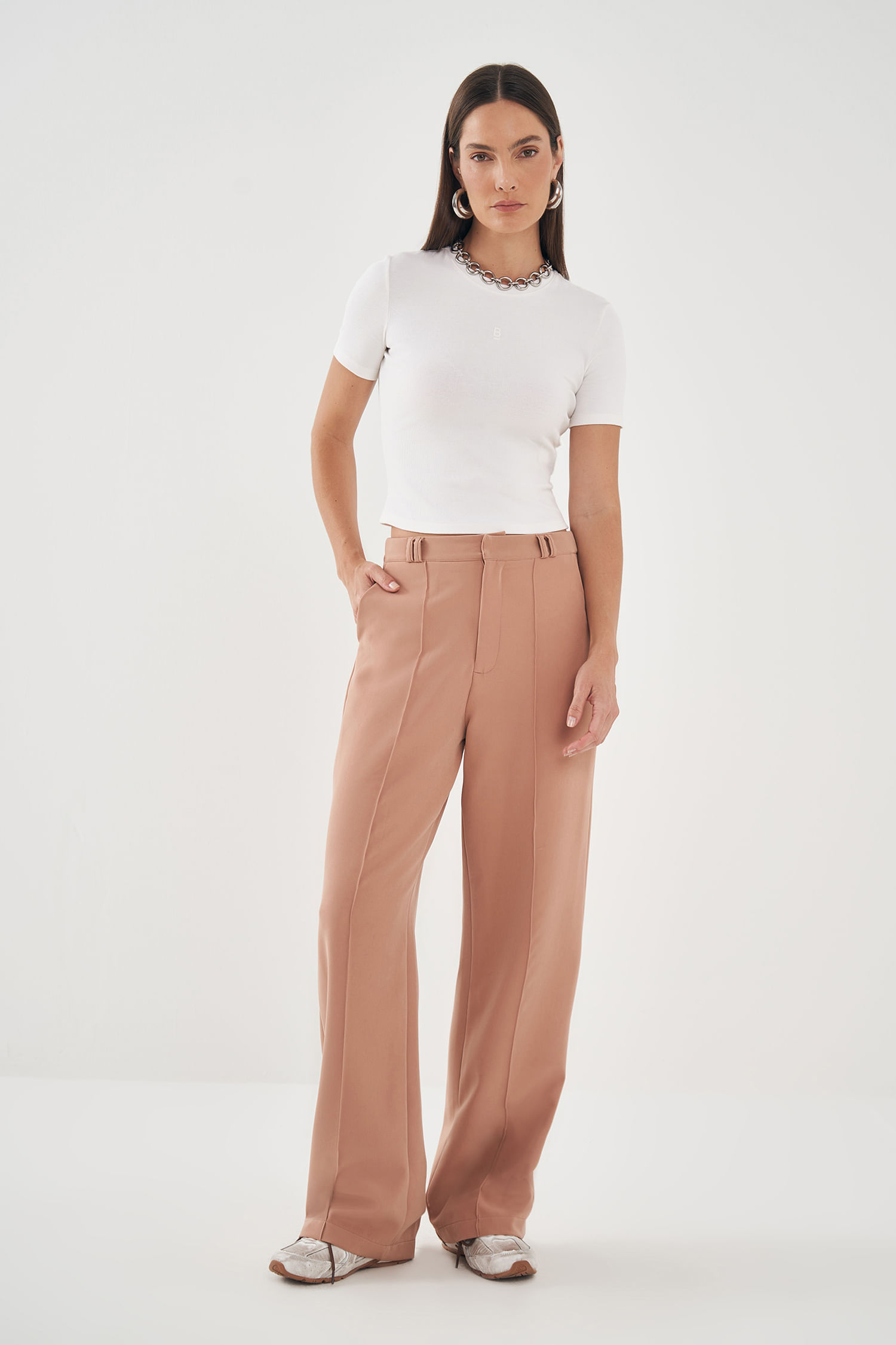 Calça Straight Alfaiataria com Nervura Feminina Inblanche