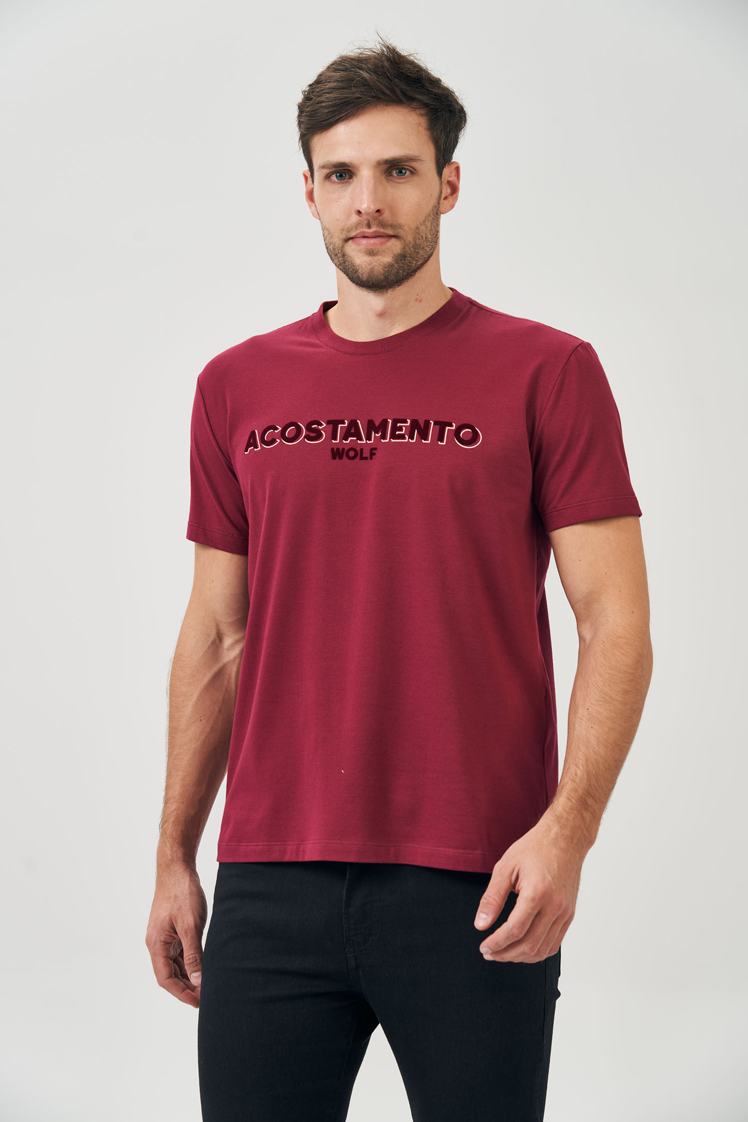 Camiseta Lettering Flocado Masculina Acostamento