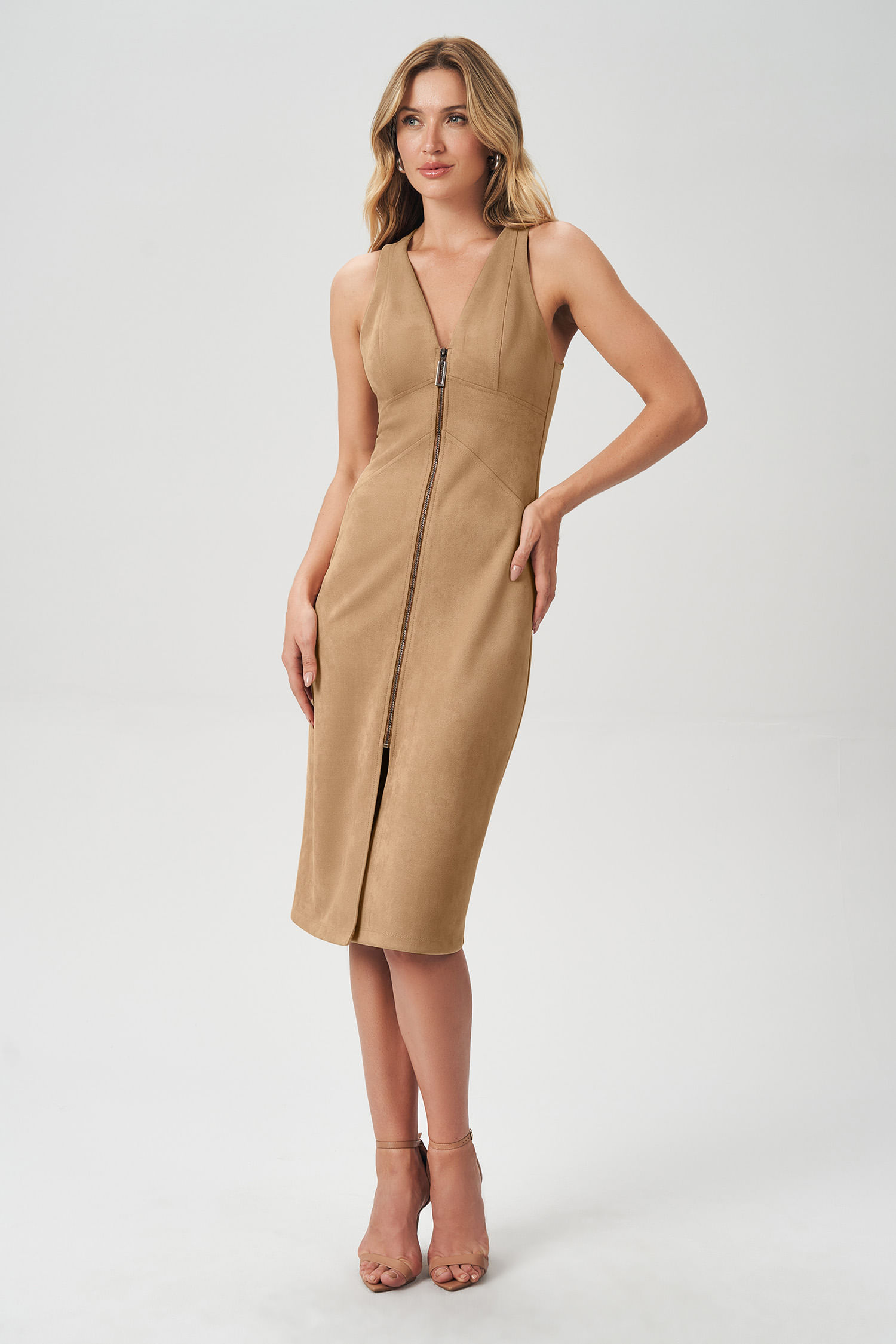 Vestido Suede Zíper Feminino Acostamento
