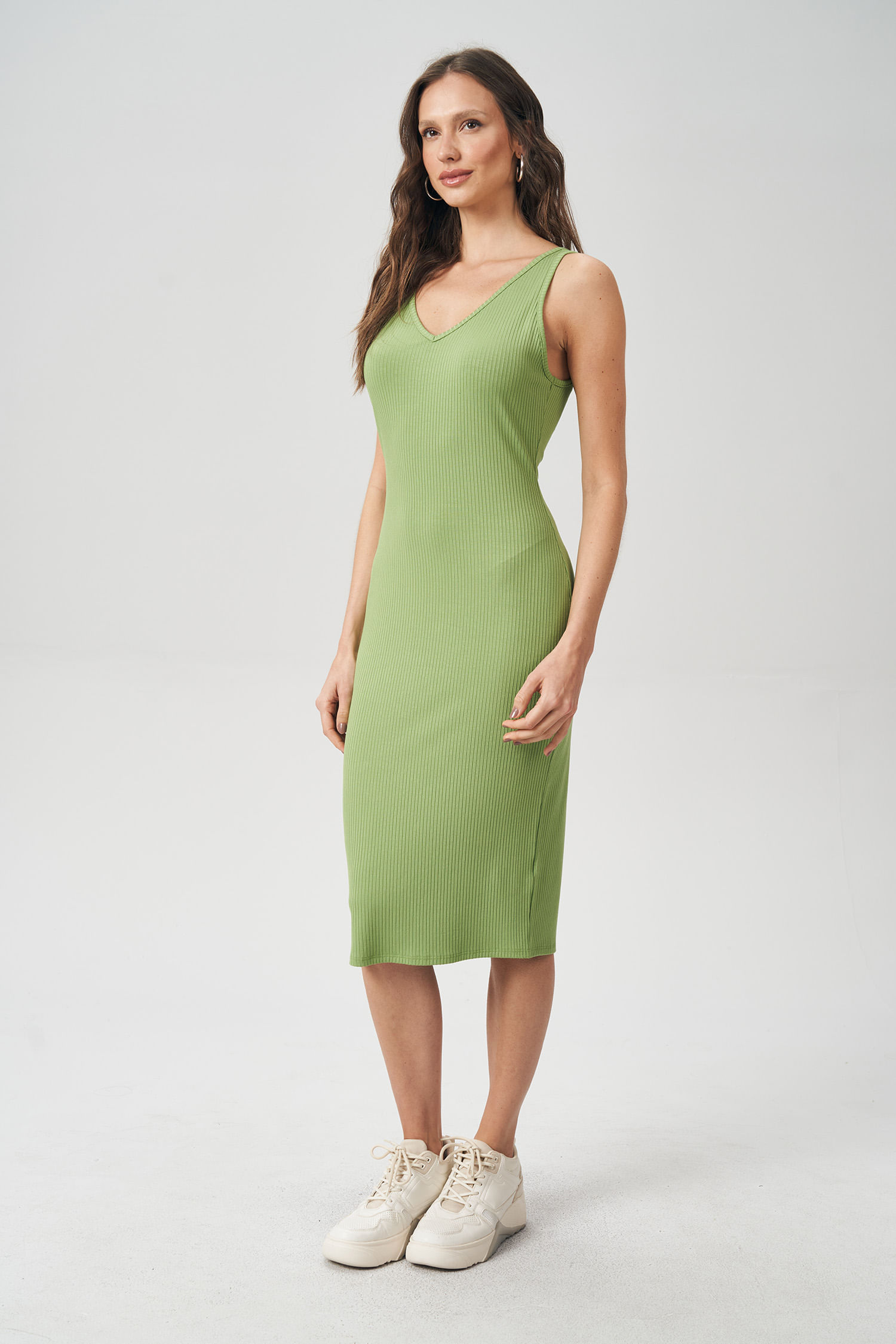 Vestido Midi Canelado Feminino Acostamento