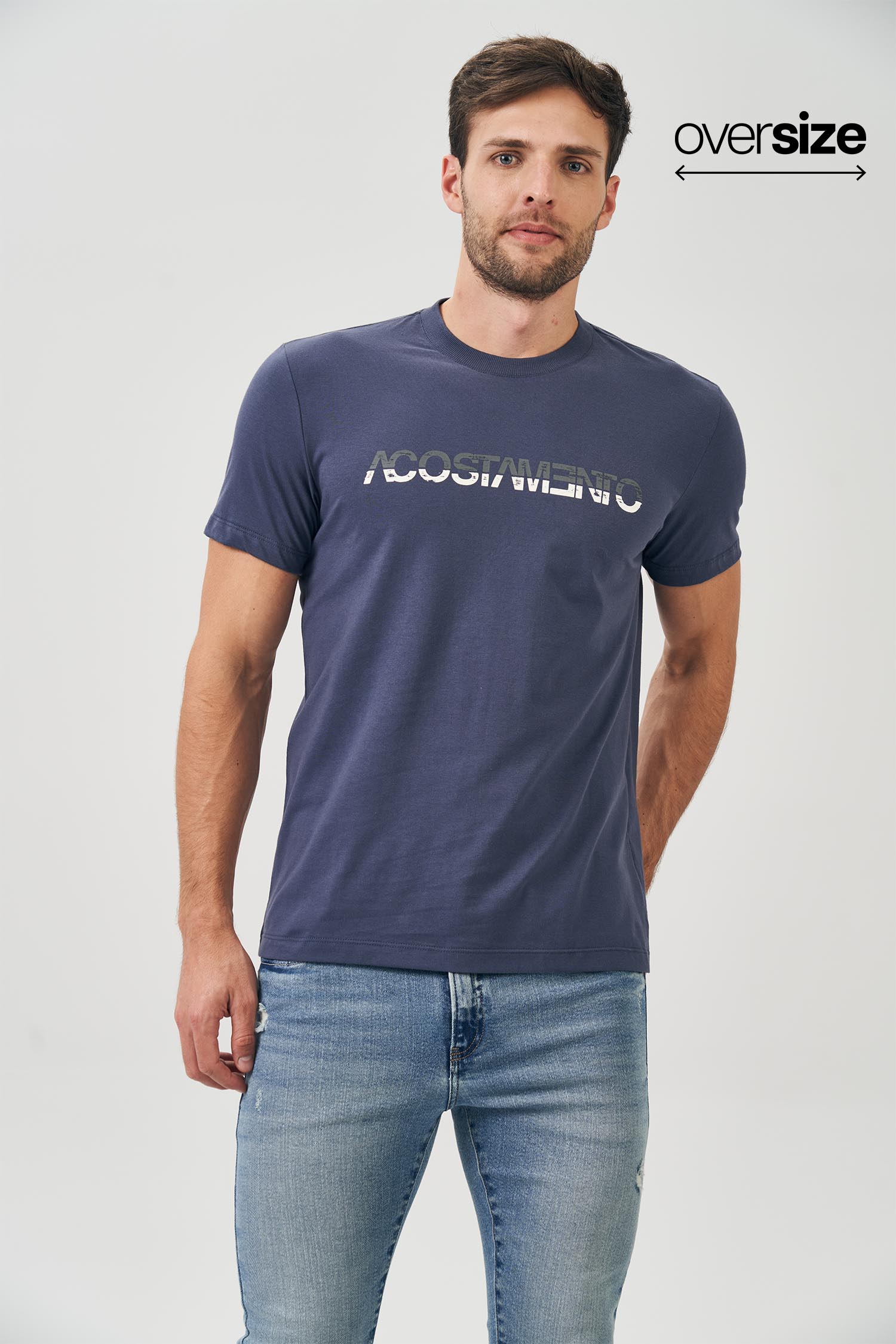 Camiseta Lettering Risc Masculina Oversize Acostamento