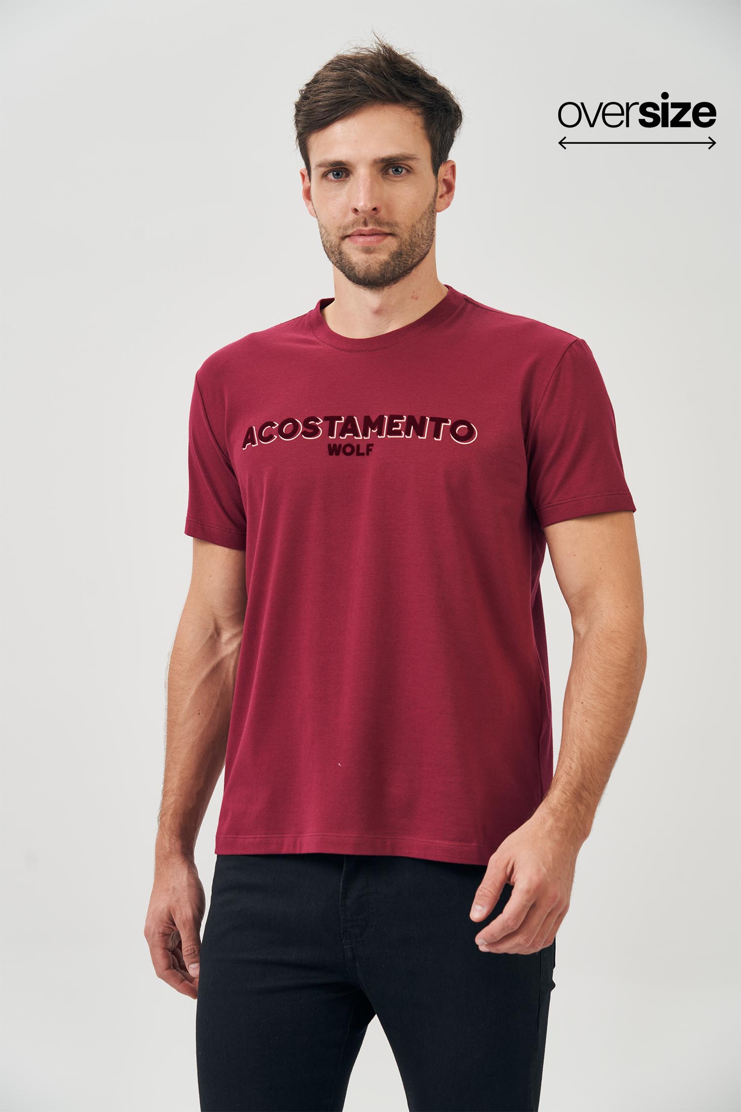 Camiseta Lettering Flocado Masculina Oversize Acostamento
