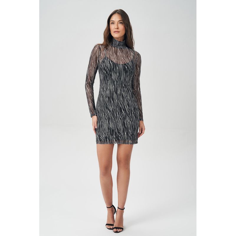 Vestido-Gola-Alta-Tule-Print-Feminino-Acostamento