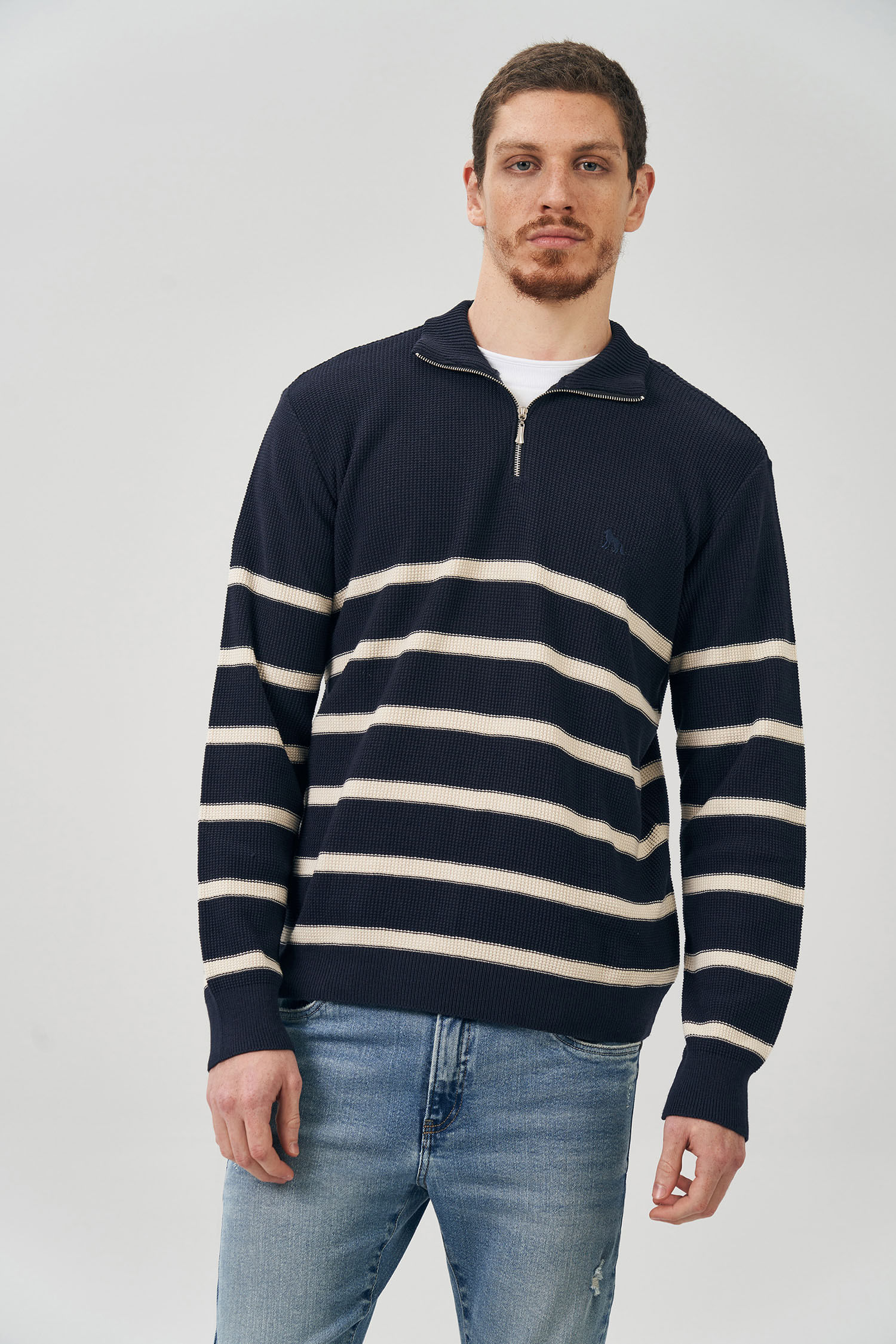 Suéter Tricot Com Zíper Masculino Acostamento