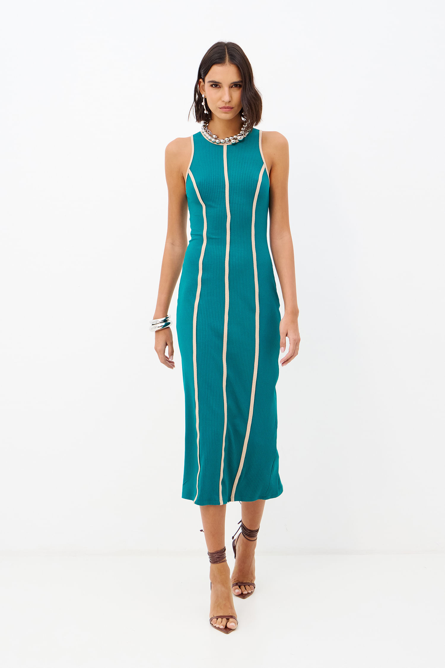 Vestido Midi Canelado Feminino Inblanche