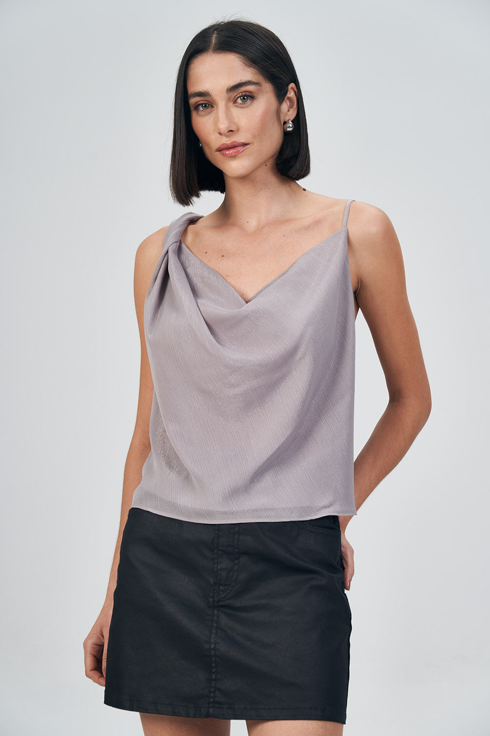 Blusa Decote Drapeado Feminina Acostamento