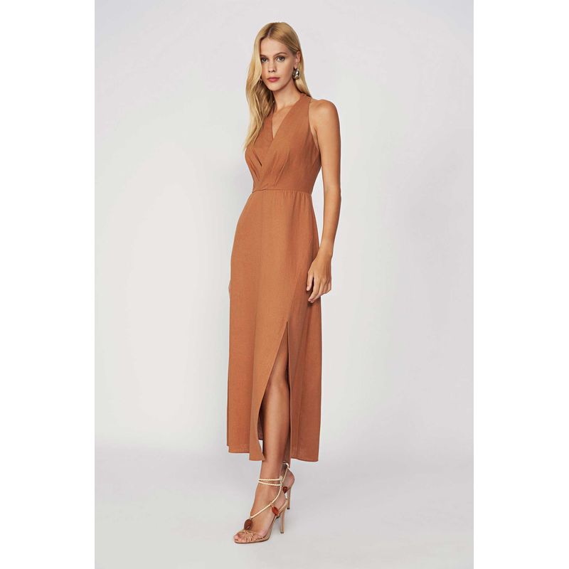 Vestido-Franzido-com-Fenda-Feminino-Acostamento