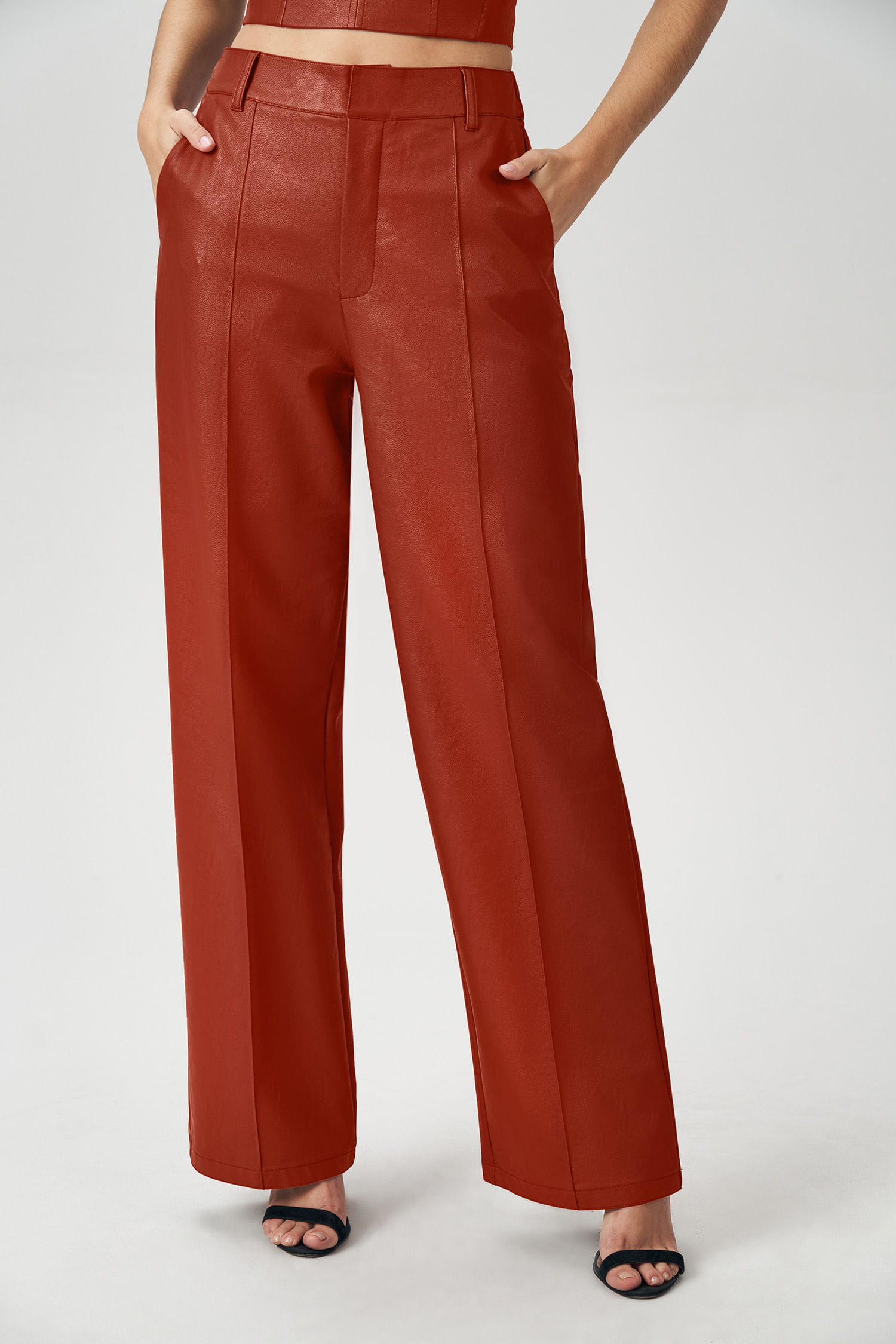 Calça Fashion PU Feminina Acostamento