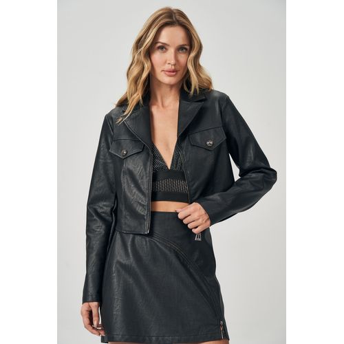 Jaqueta Black PU Cropped Feminina Acostamento Acostamento