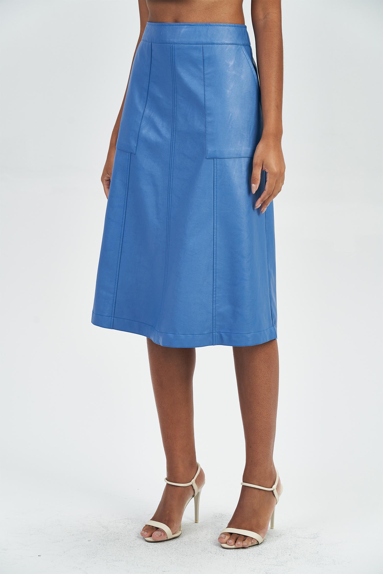 Saia Midi PU com Fenda Feminina Acostamento