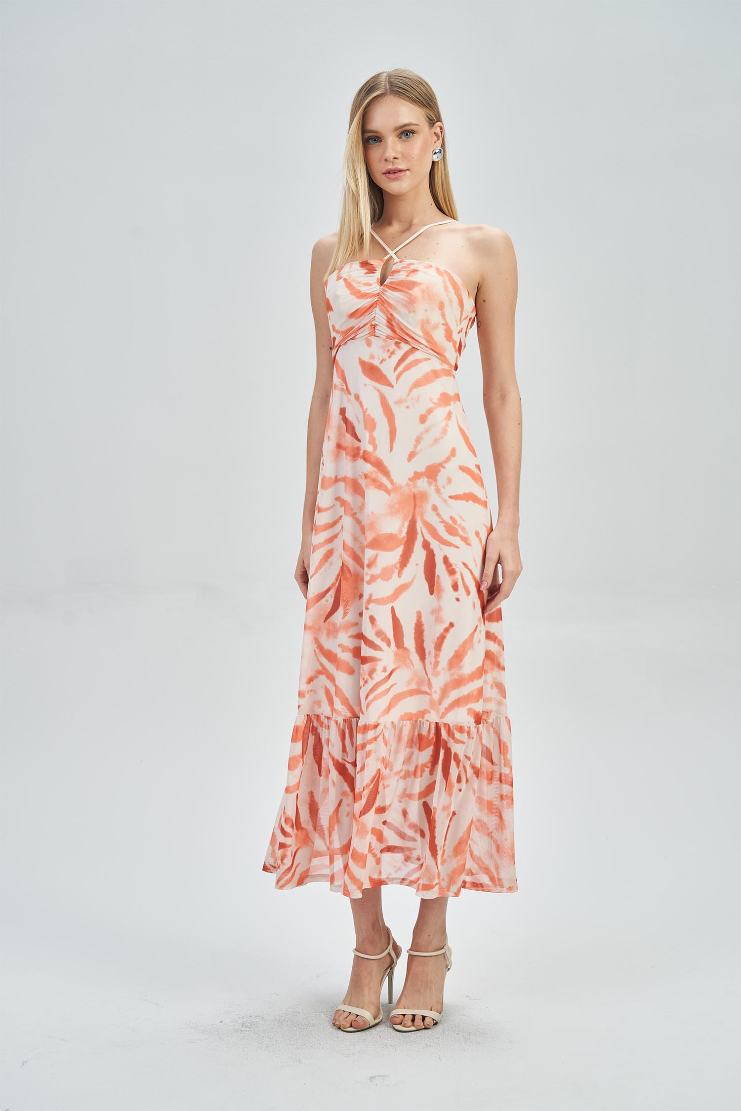 Vestido Midi Busto Franzido Feminino Acostamento