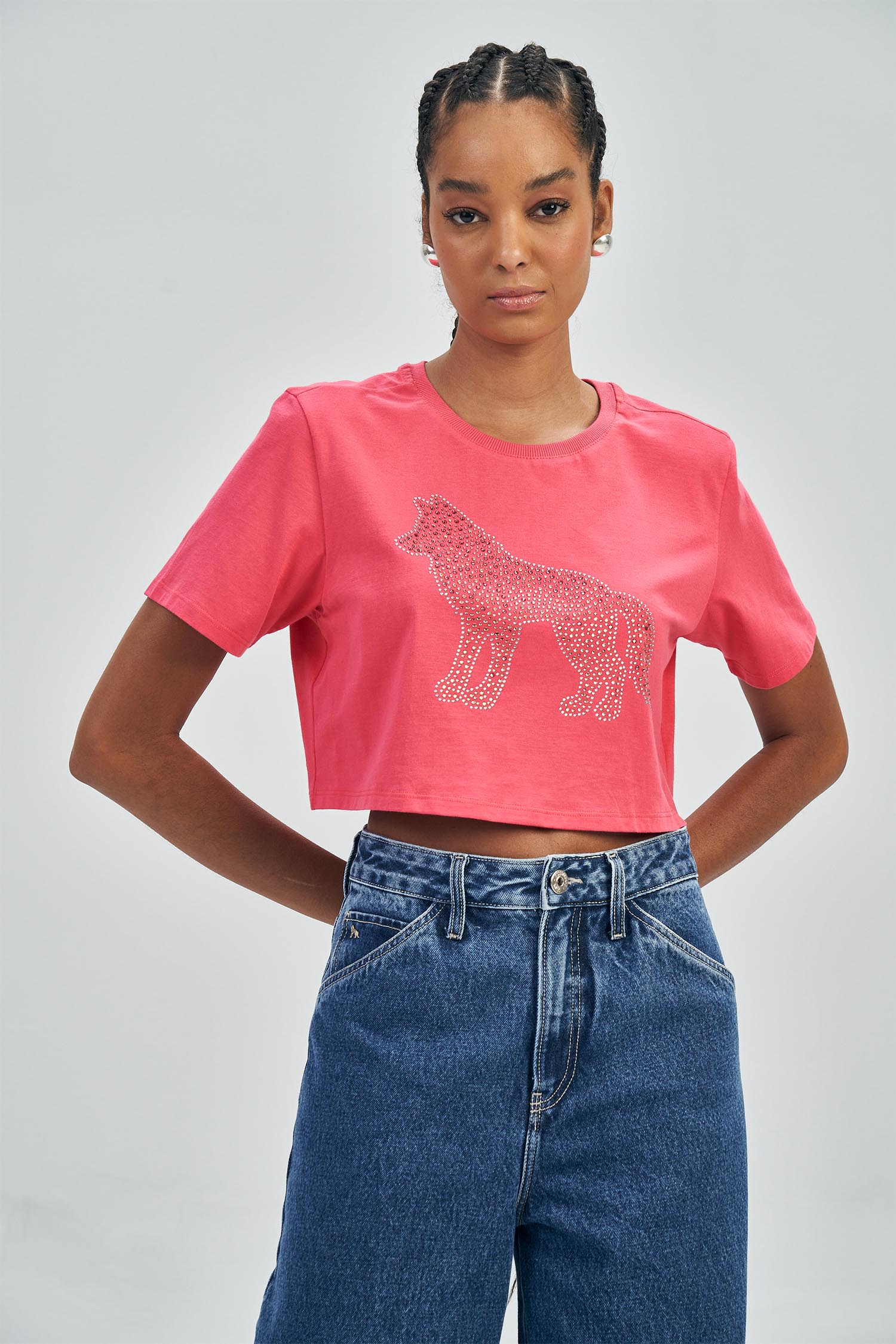 T-Shirt Lobo Strass Feminina Acostamento