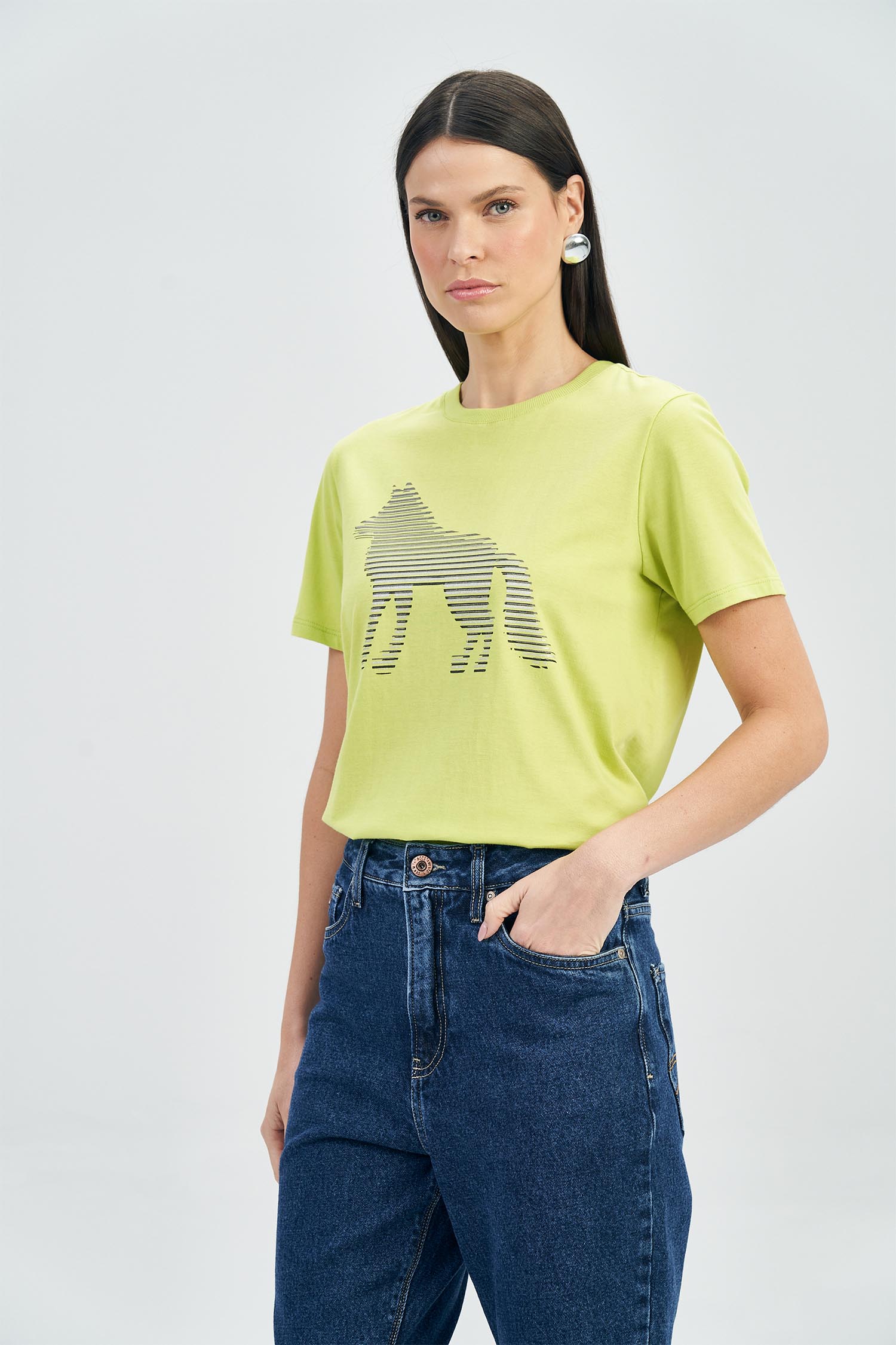 T-Shirt Lobo em Linhas Feminina Acostamento