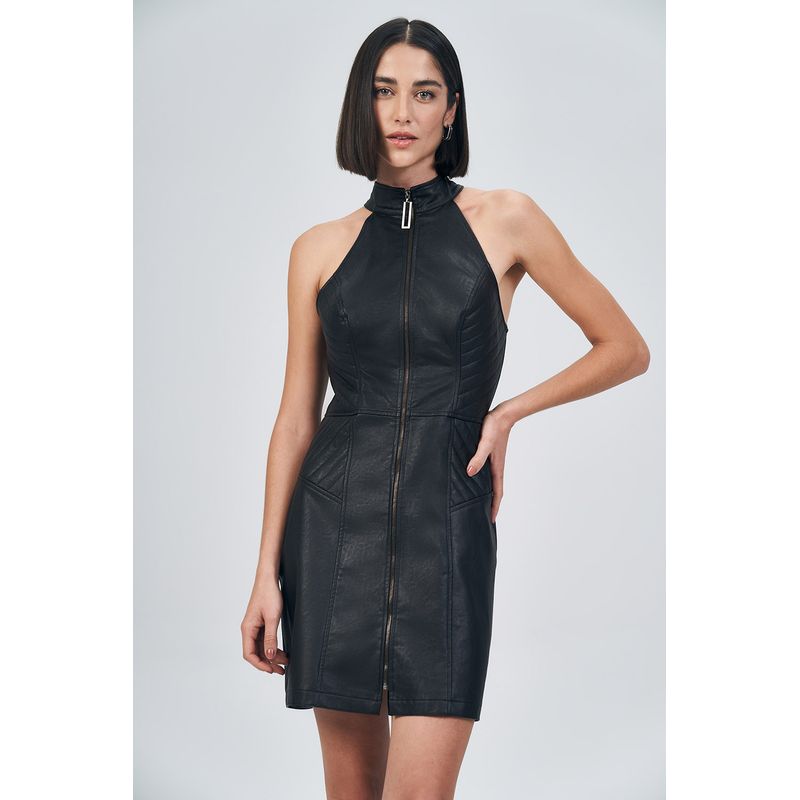 Vestido-Ziper-Black-PU-Feminino-Acostamento