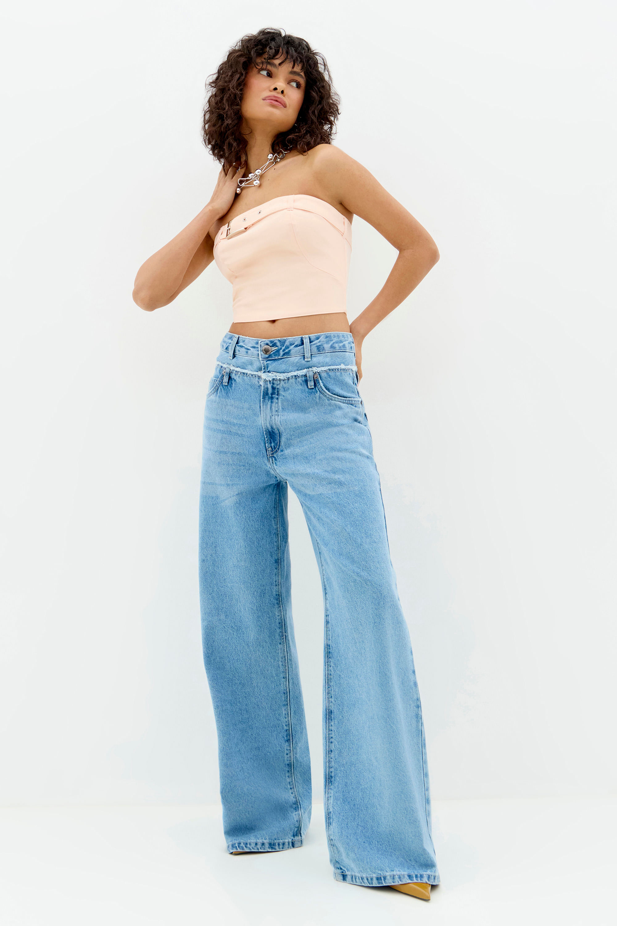 Calça Jeans Wide Cós Duplo Feminina Inblanche