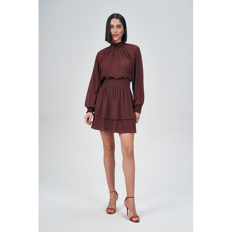 Vestido-Acinturado-Com-Camadas-Feminino-Acostamento