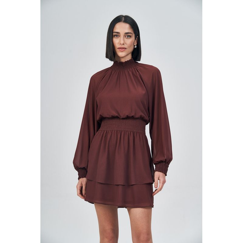 Vestido-Acinturado-Com-Camadas-Feminino-Acostamento