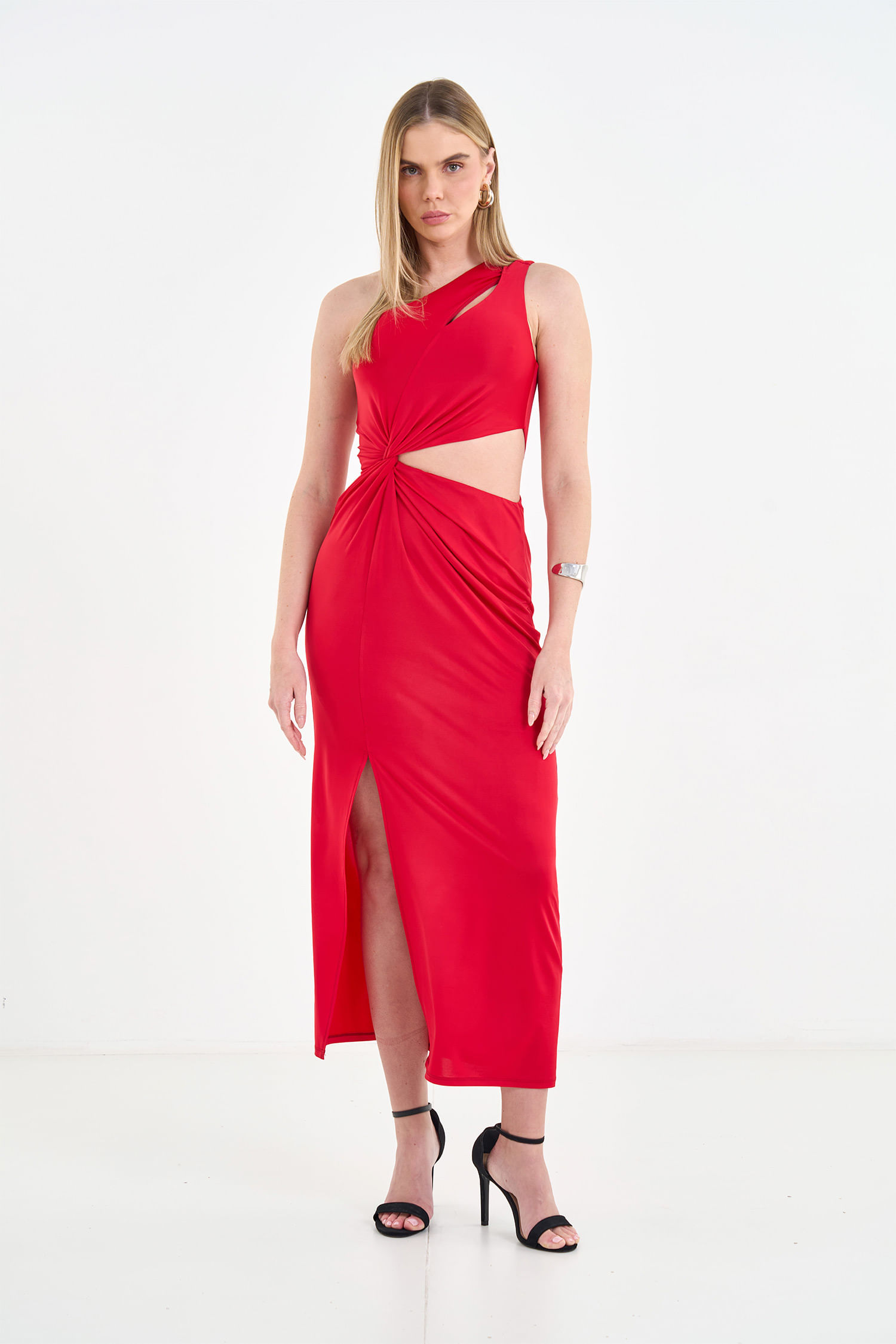 Vestido com Torção e Alça Única ACT Feminino