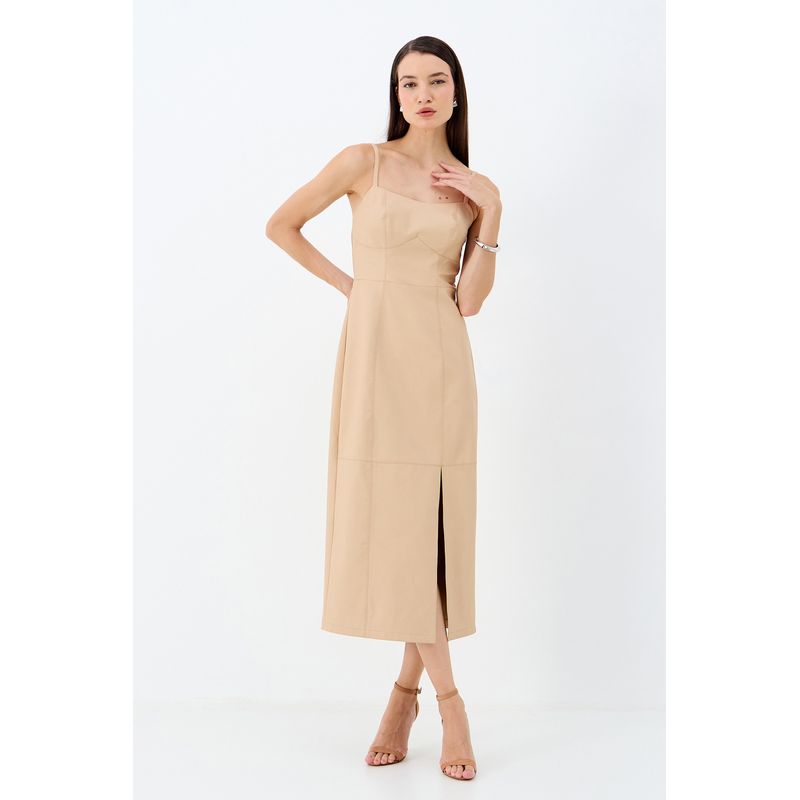 Vestido-Midi-PU-Fenda-Frontal-ACT-Feminino