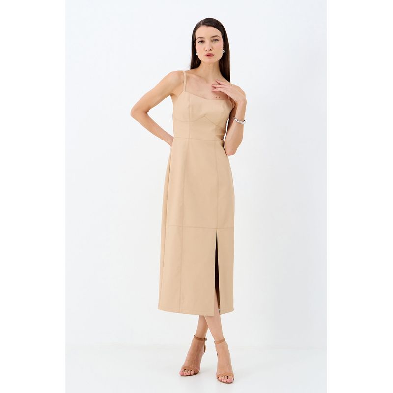 Vestido-Midi-PU-Fenda-Frontal-ACT-Feminino