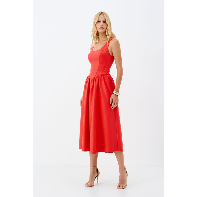 Vestido-Midi-PU-Saia-Fluida-ACT-Feminino