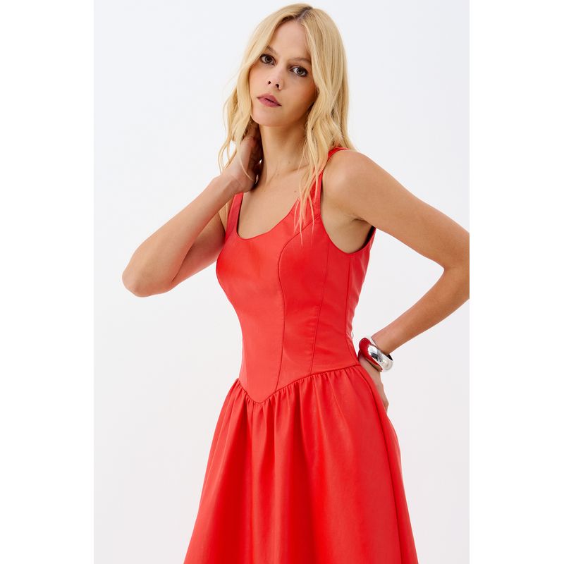 Vestido-Midi-PU-Saia-Fluida-ACT-Feminino