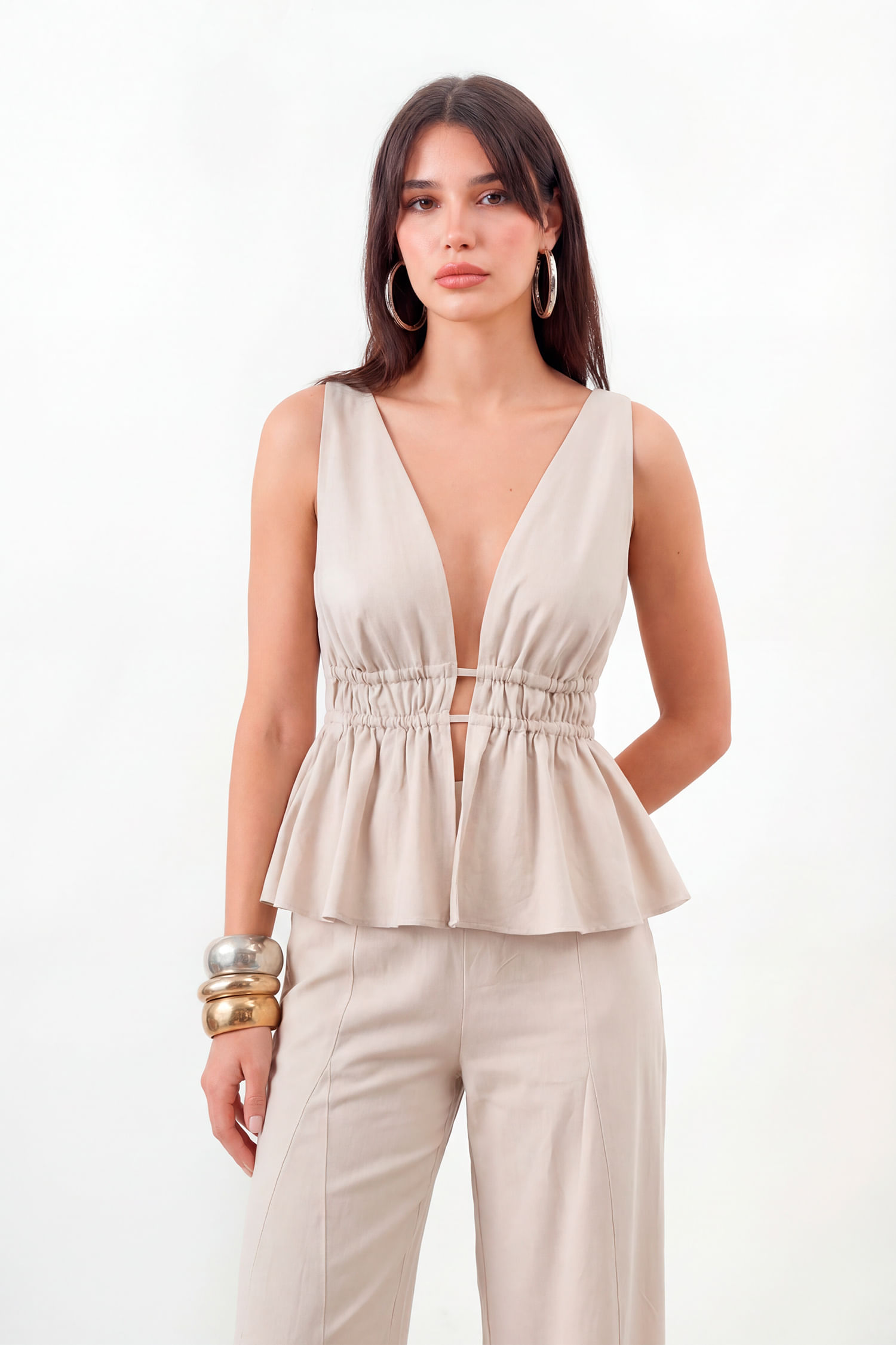 Blusa Peplum Linho Feminina Inblanche