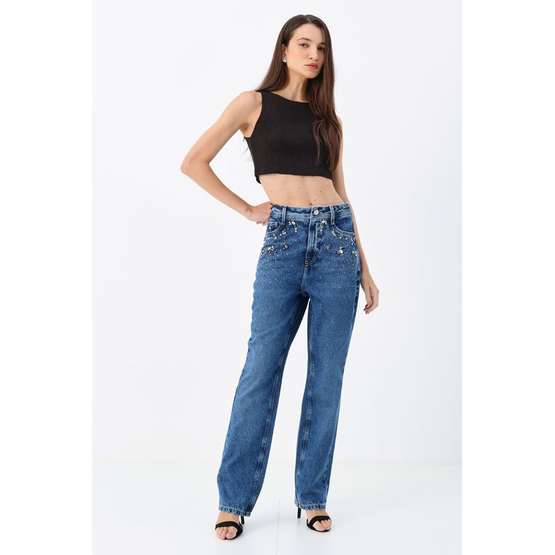 Calca-Jeans-Straight-Cintura-Alta-Pedraria-ACT-Feminino