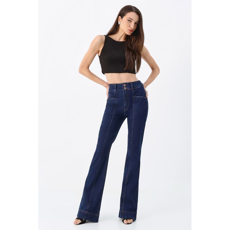 Calca-Jeans-Flare-Cintura-Alta-ACT-Feminino