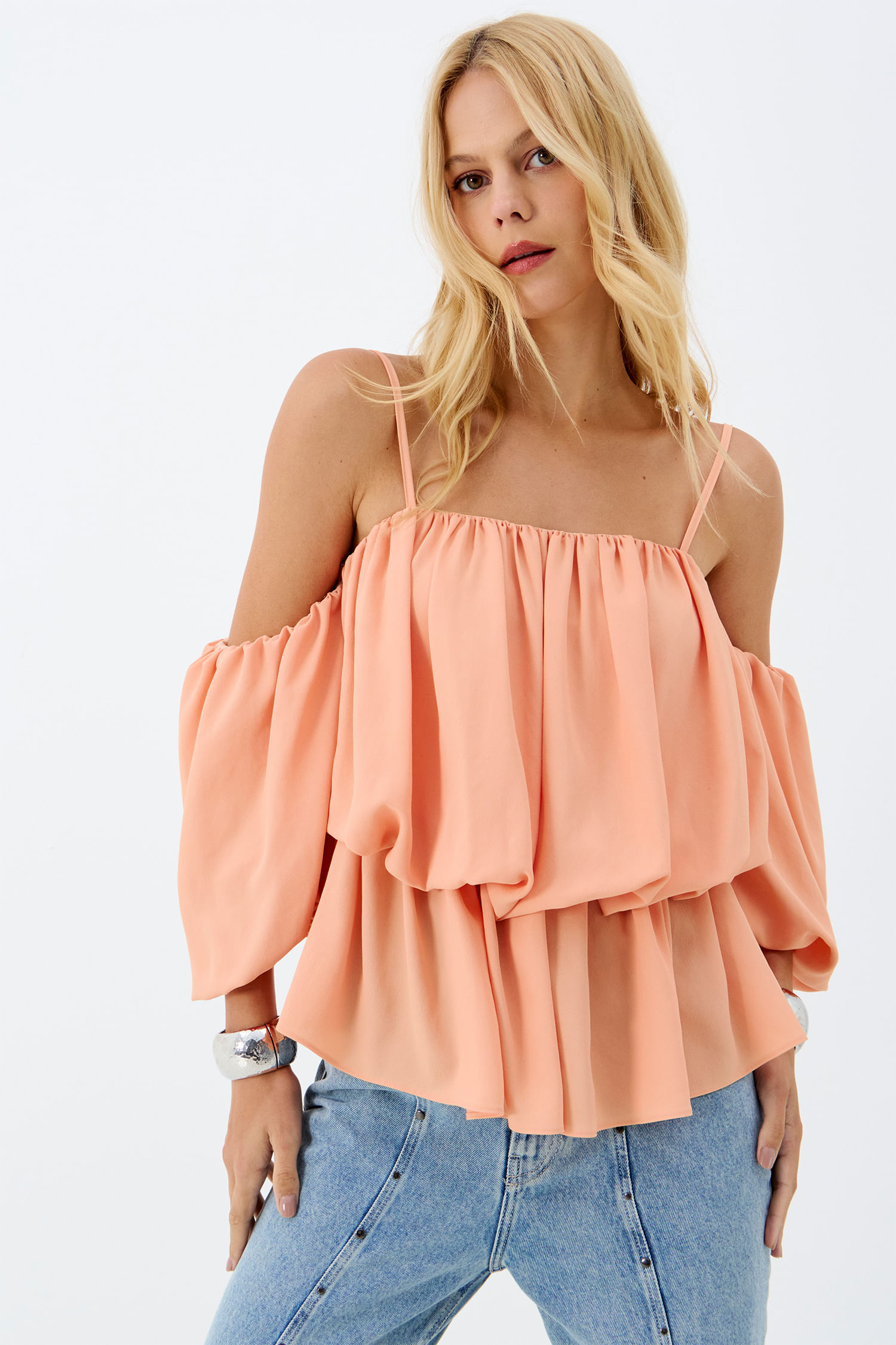 Blusa Ombro a Ombro com Manga Balonê ACT Feminino