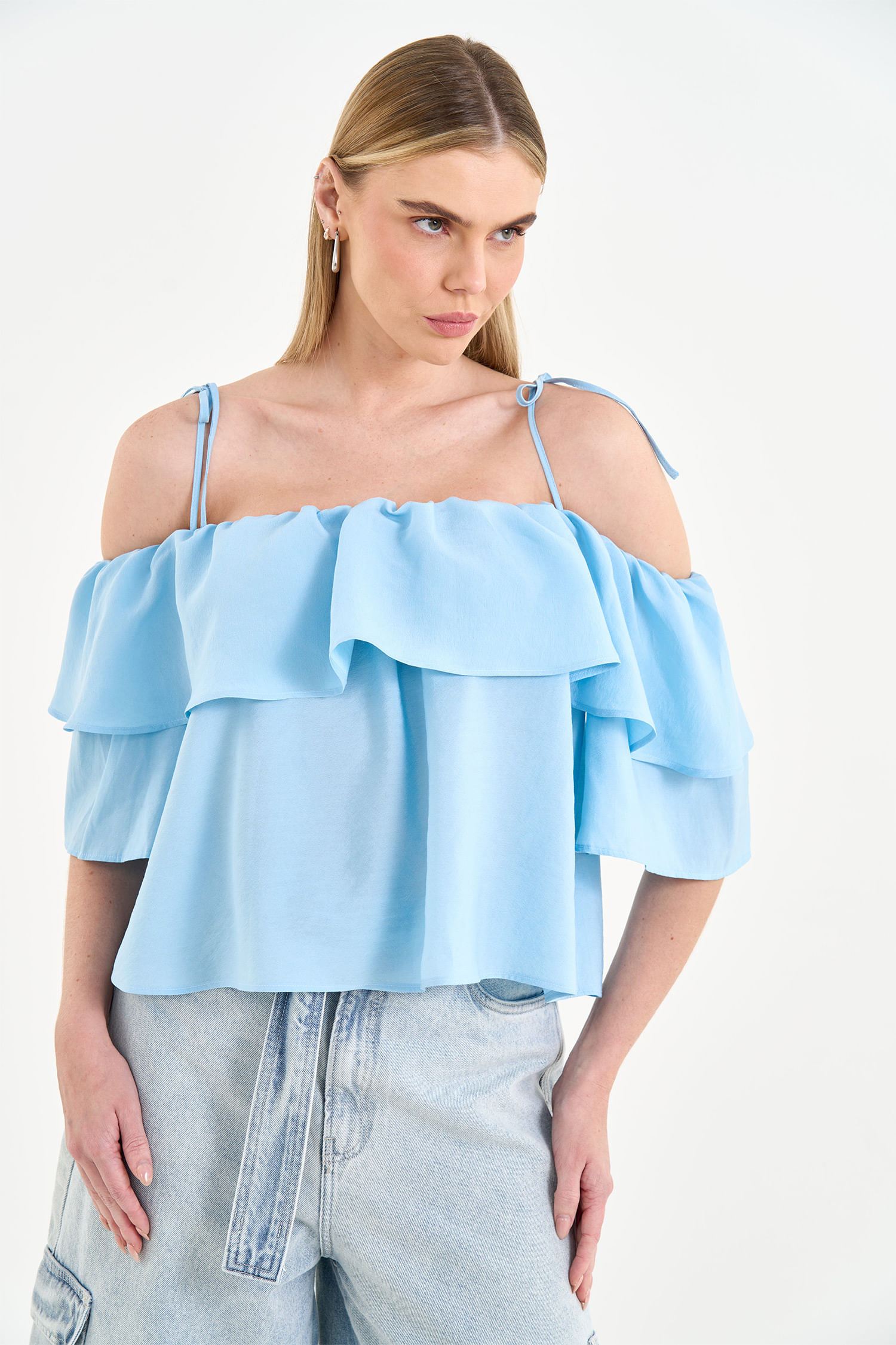 Blusa Fluida Ombro a Ombro com Babado ACT Feminino