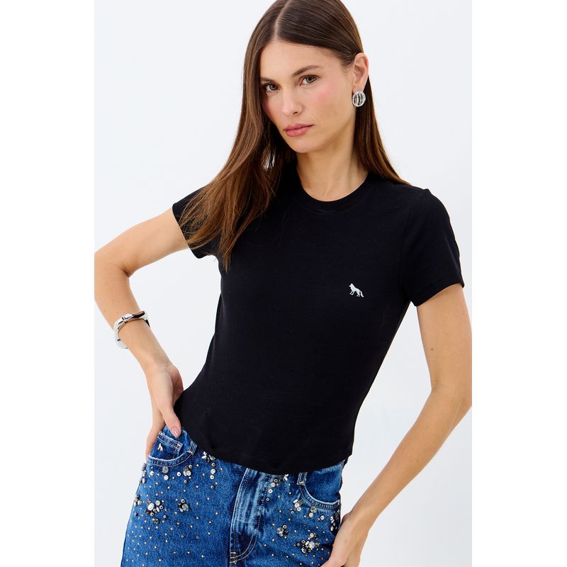 T-Shirt-Basica-com-Bordado-de-Lobo-ACT-Feminino