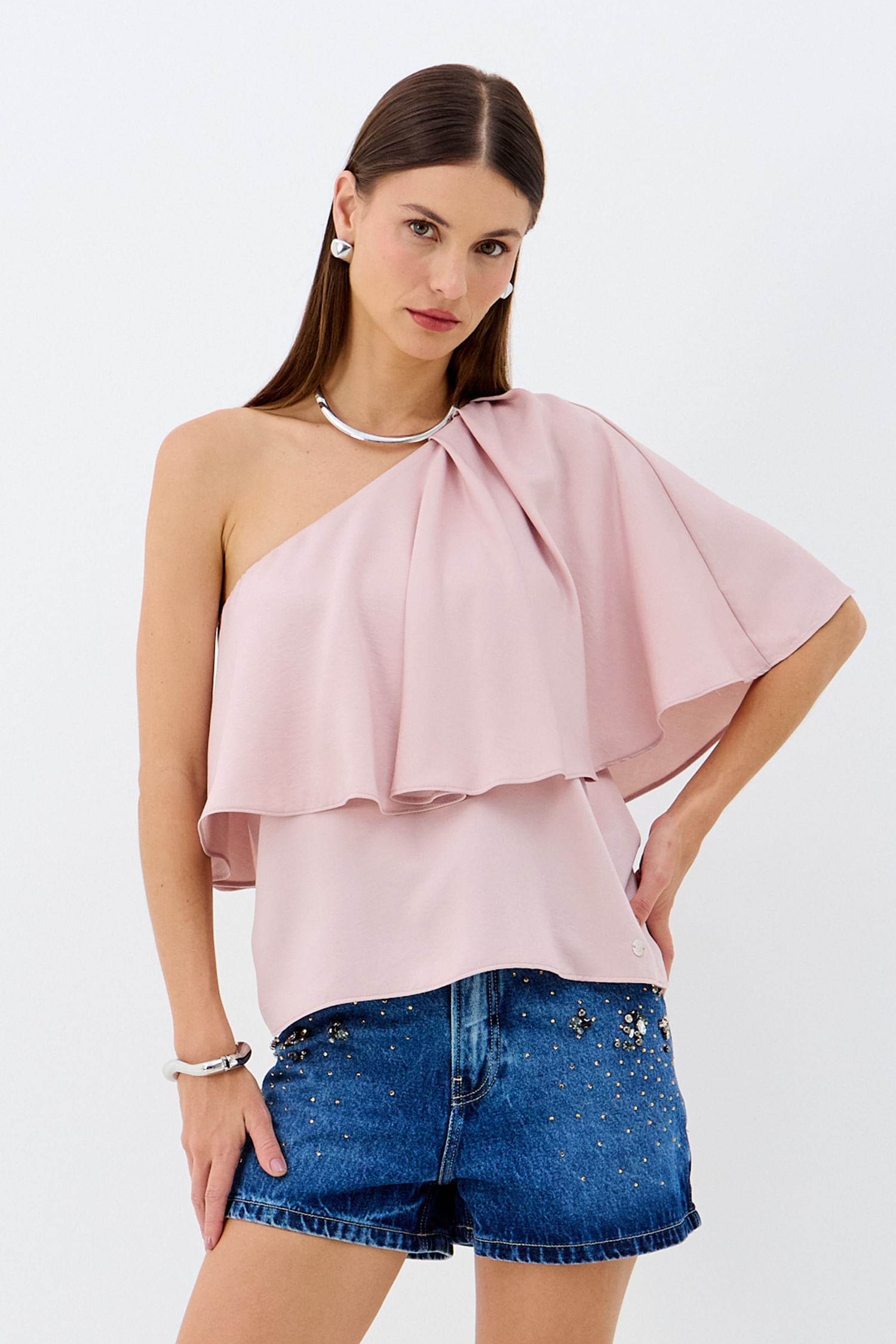 Blusa Assimétrica com Babado ACT Feminino