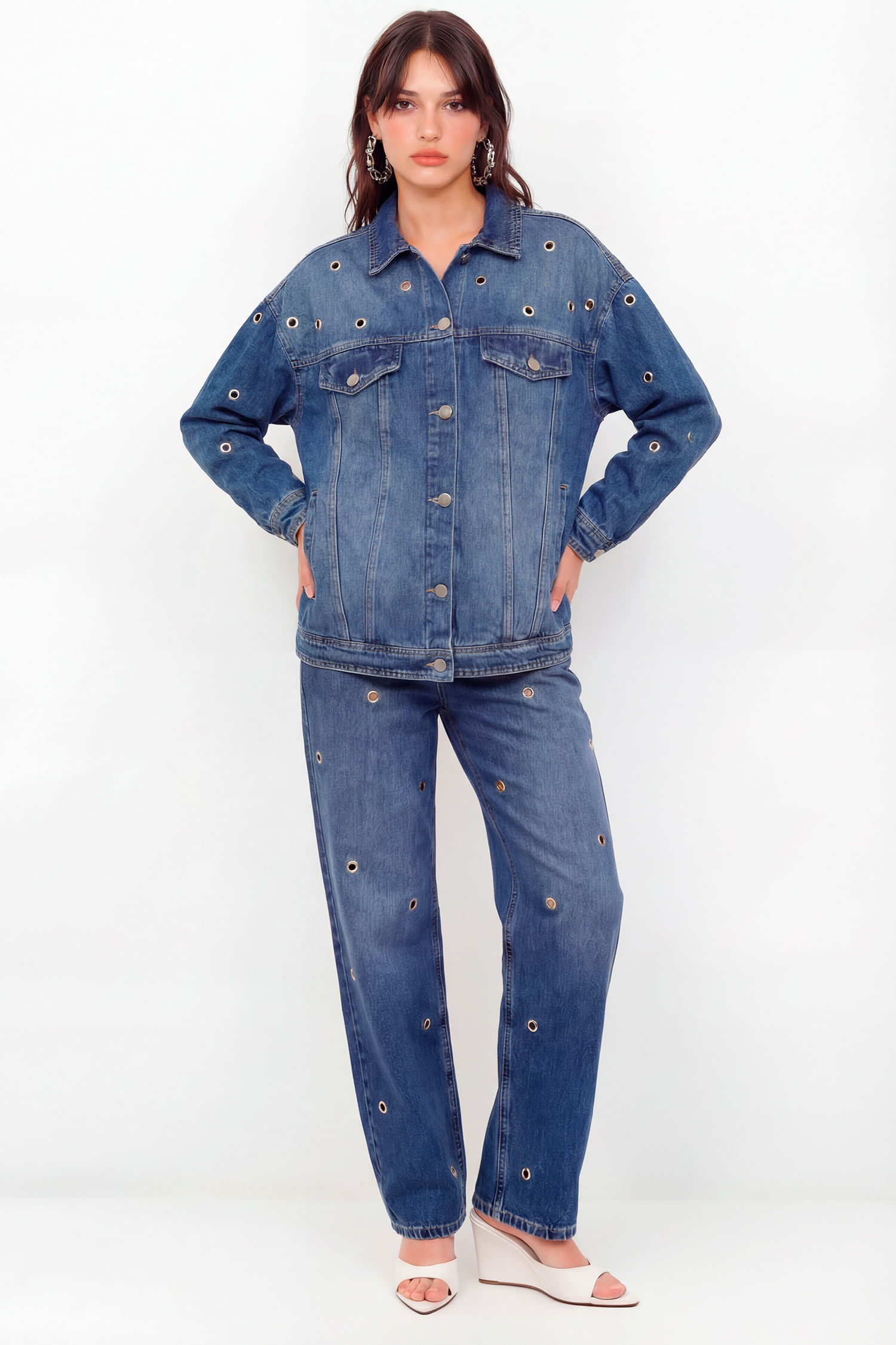 Jaqueta Jeans com Ilhós Feminino Inblanche