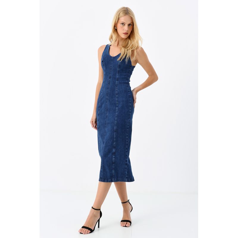 Vestido-Jeans-Midi-com-Ziper-e-Fenda-ACT-Feminino