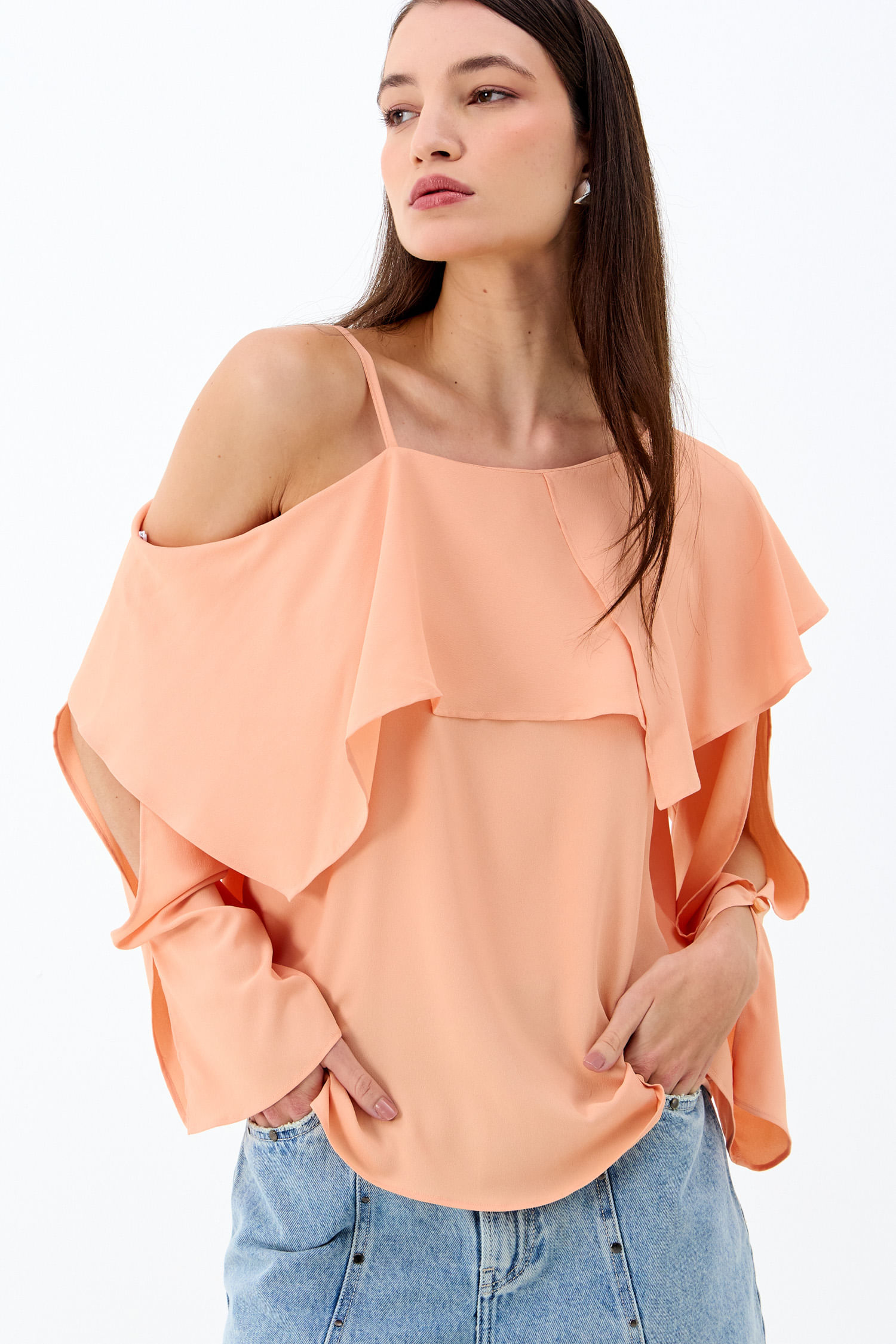 Blusa Ombro A Ombro Com Babado ACT Feminina