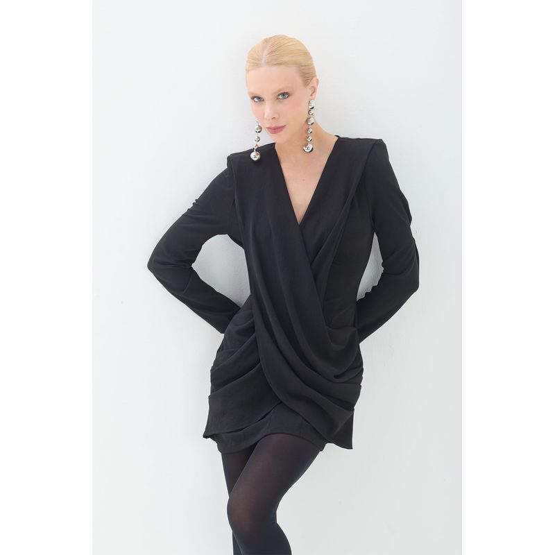 Vestido-Curto-Transpassado-Manga-Longa-ACT-Feminino