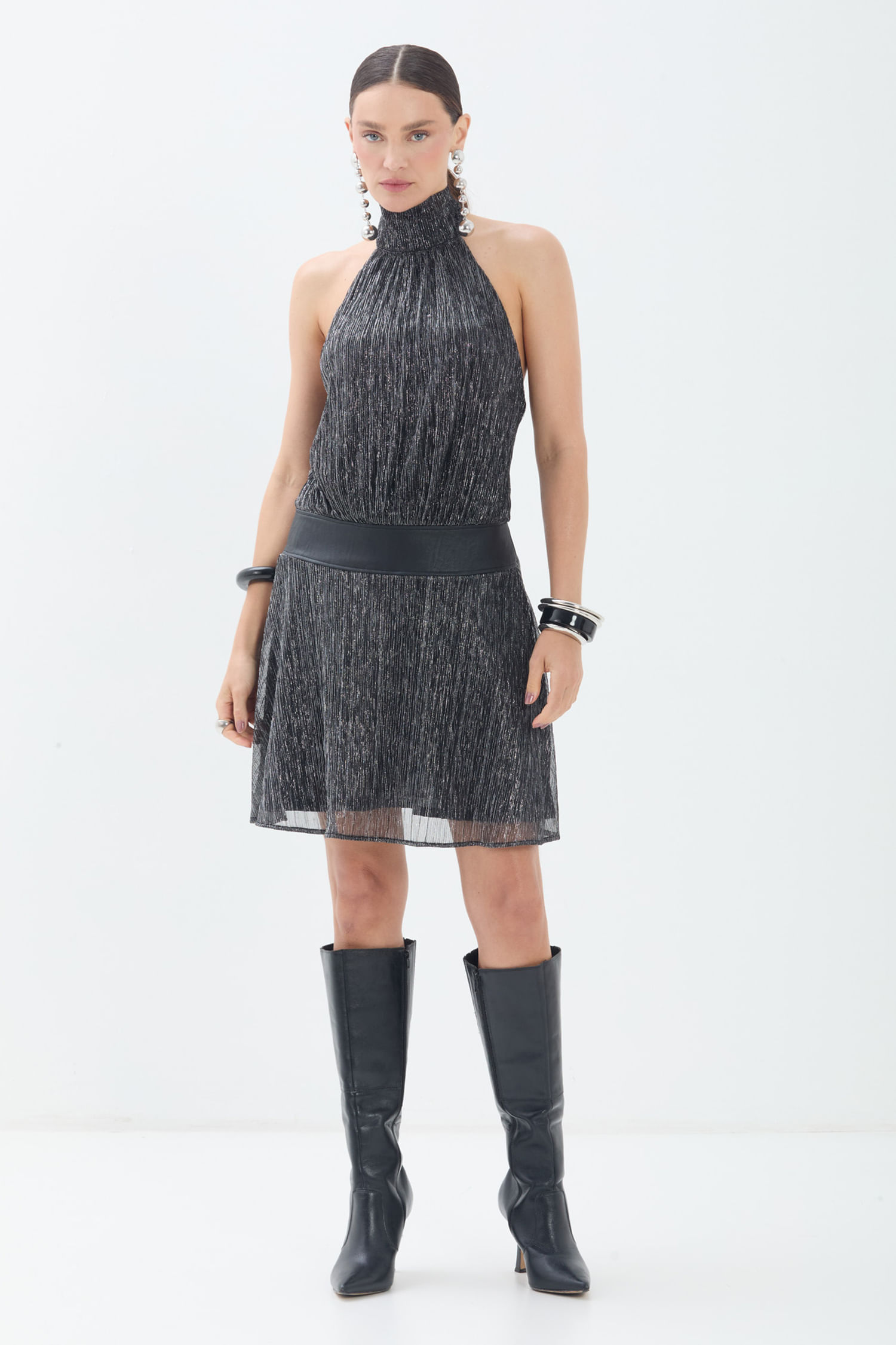 Vestido Curto Elegante Gola Alta ACT Feminino