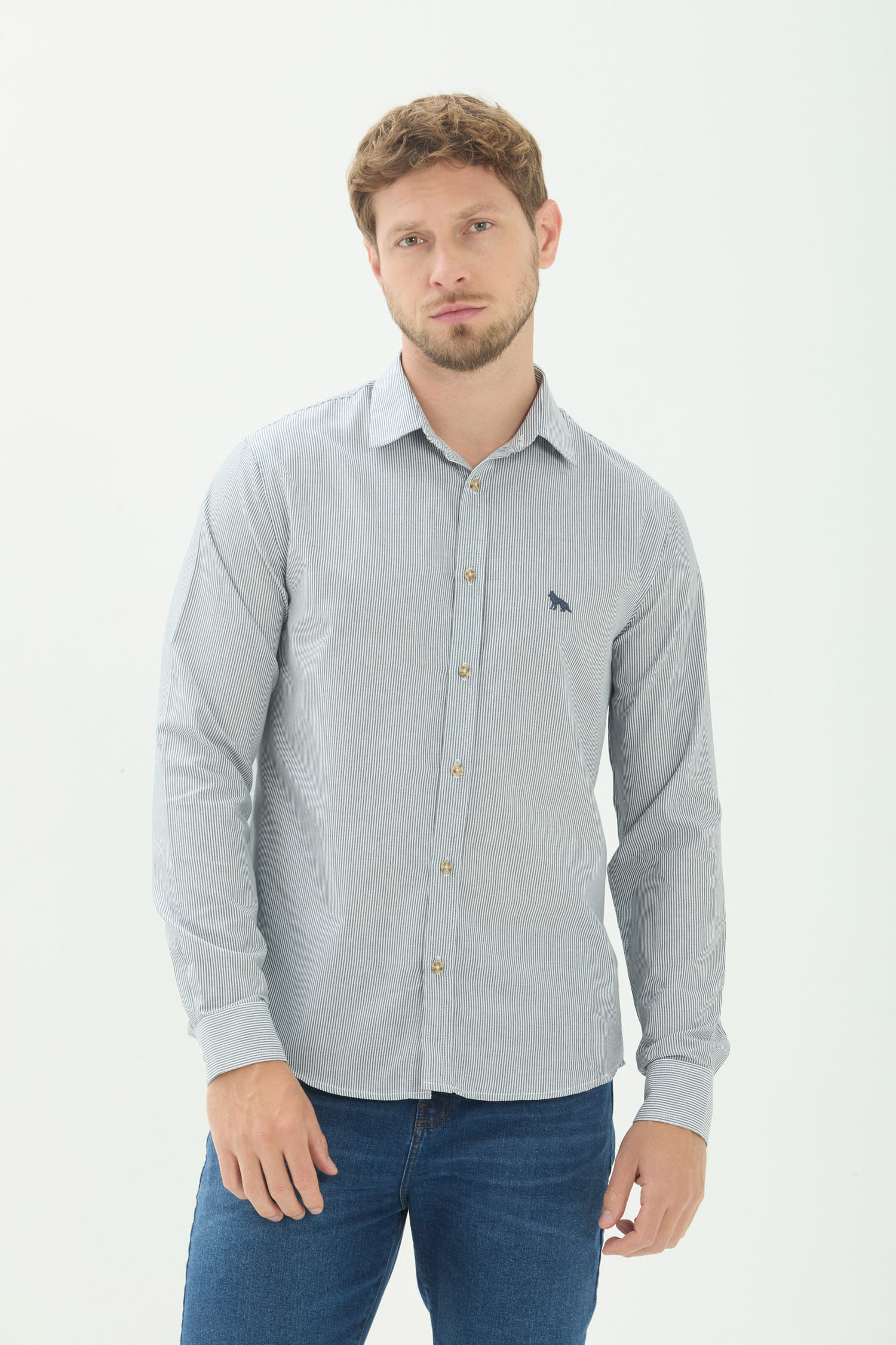Camisa Listrada Manga Longa Masculina Acostamento