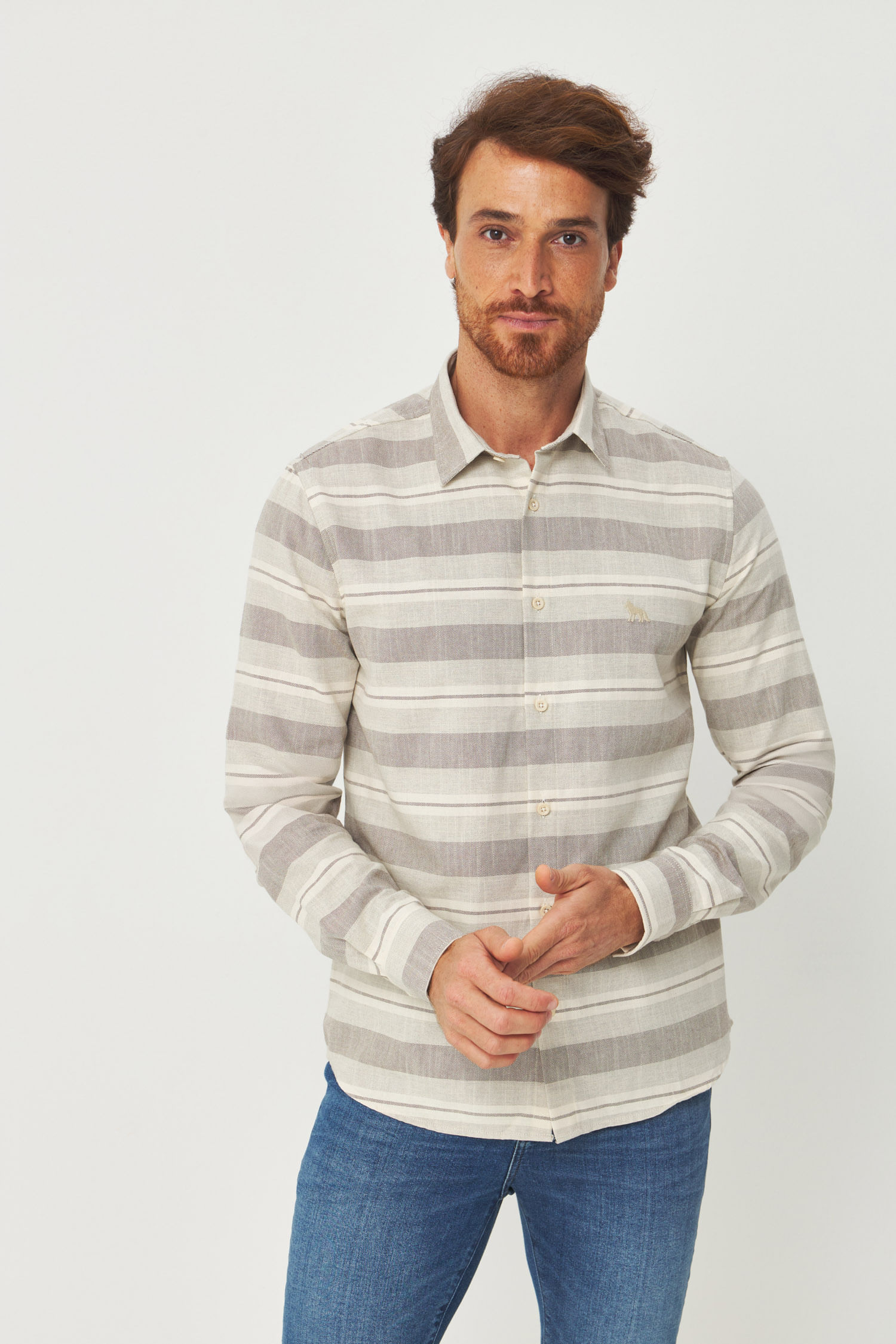 Camisa Casual Listrada Masculina Acostamento